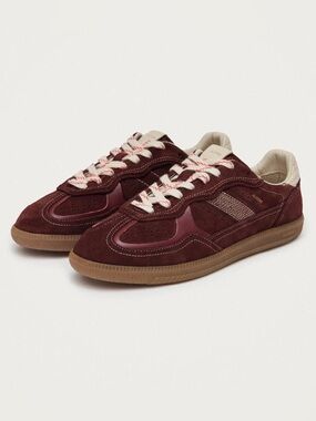 ALOHAS Men's Burgundy Suede Sneakers with Cream Accents